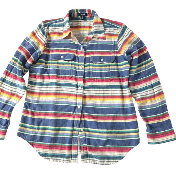 Chaps Tops - Vintage Chaps Color Stripe Button Down Long Sleeve Shirt Western Aztec Country
